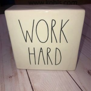 Rae Dunn WORK HARD/BE BRAVE LL Decorative Paperweight Desk Office Square